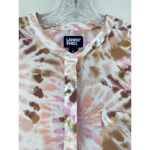 Lands End Cotton A-Line Long Sleeve Button Up Tunic Top Pockets Sz XL 18 Tie Dye - Picture 3 of 10